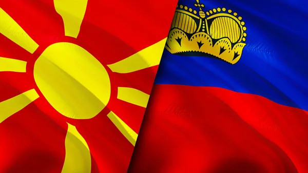 Nordmakedonien Och Liechtensteins Flaggstater Viftande Flagga Design Norra Makedonien Liechtenstein — Stockfoto
