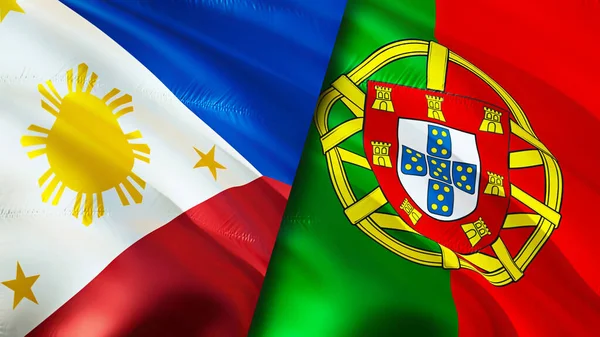 Philippines and Portugal flags. 3D Waving flag design. Philippines Portugal flag, picture, wallpaper. Philippines vs Portugal image,3D rendering. Philippines Portugal relations alliance an