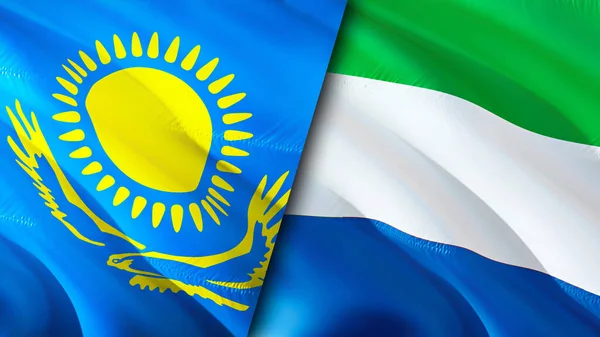 Kazakhstan and Sierra Leone flags. 3D Waving flag design. Kazakhstan Sierra Leone flag, picture, wallpaper. Kazakhstan vs Sierra Leone image,3D rendering. Kazakhstan Sierra Leone relations allianc