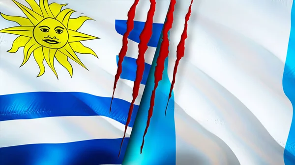 Bandeiras Uruguai Guatemala Com Conceito Cicatriz Bandeira Ondulada Renderização Conceito — Fotografia de Stock
