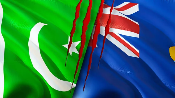 Pakistan and Saint Helena flags with scar concept. Waving flag,3D rendering. Pakistan and Saint Helena conflict concept. Pakistan Saint Helena relations concept. flag of Pakistan and Saint Helen