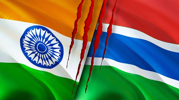 India Gambia Vlaggen Met Litteken Concept Wuivende Vlag Weergave Conflictconcept — Stockfoto
