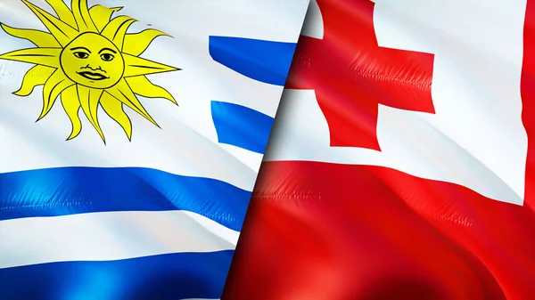 Uruguay Und Tonga Flaggen Fahnenschwenken Uruguay Tonga Flagge Bild Tapete — Stockfoto