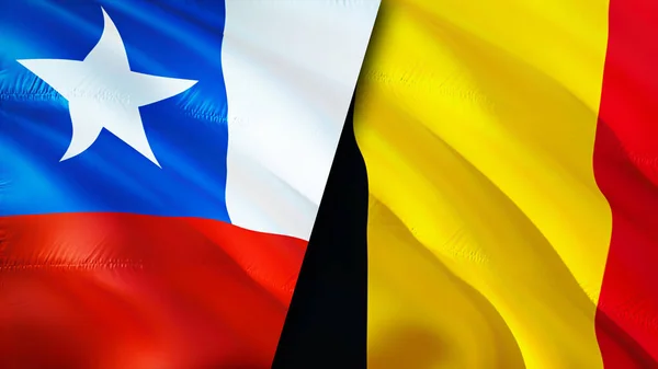 Chile and Belgium flags. 3D Waving flag design. Chile Belgium flag, picture, wallpaper. Chile vs Belgium image,3D rendering. Chile Belgium relations alliance and Trade,travel,tourism concep