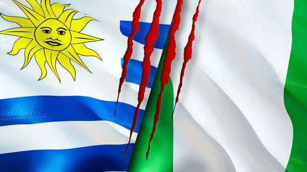 Banderas Uruguay Nigeria Con Concepto Cicatriz Bandera Ondeante Representación Uruguay — Foto de Stock