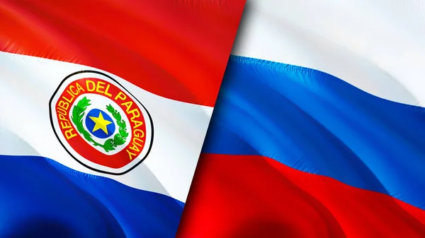 Paraguay and Russia flags. 3D Waving flag design. Paraguay Russia flag, picture, wallpaper. Paraguay vs Russia image,3D rendering. Paraguay Russia relations alliance and Trade,travel,tourism concep