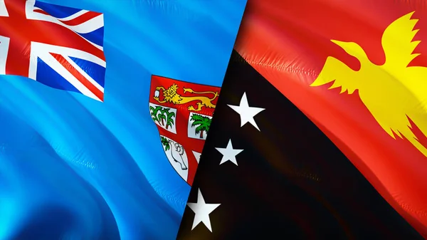 Banderas Fiyi Papúa Nueva Guinea Diseño Banderas Waving Fiji Papúa — Foto de Stock
