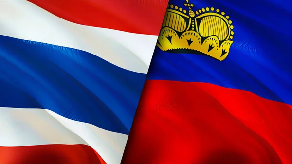 泰国和列支敦士登的国旗 3D波浪旗帜设计 泰国列支敦士登国旗 泰国对列支敦士登的图像 3D渲染 泰国列支敦士登关系联盟 — 图库照片