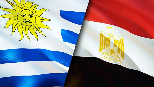 Uruguay and Egypt flags. 3D Waving flag design. Uruguay Egypt flag, picture, wallpaper. Uruguay vs Egypt image,3D rendering. Uruguay Egypt relations alliance and Trade,travel,tourism concep