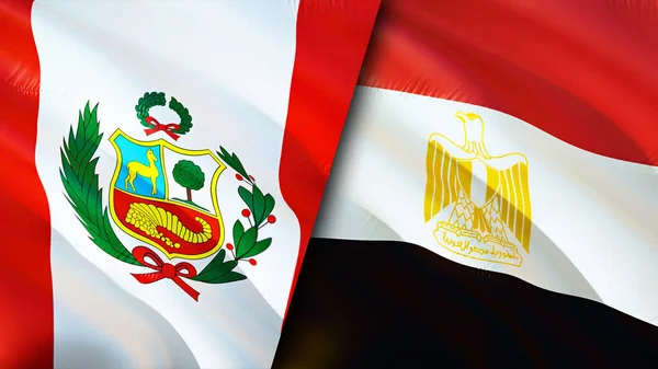Peru and Egypt flags. 3D Waving flag design. Peru Egypt flag, picture, wallpaper. Peru vs Egypt image,3D rendering. Peru Egypt relations alliance and Trade,travel,tourism concep