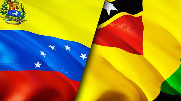 Venezuela Och Nevis Island Flaggor Viftande Flagga Design Venezuela Nevis — Stockfoto