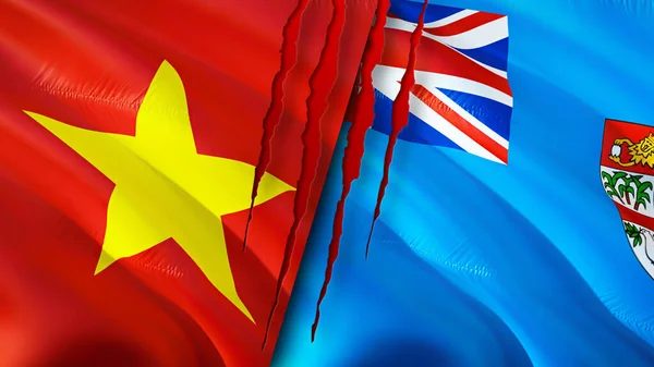 越南和斐济的国旗 3D波浪旗帜设计 越南斐济国旗 越南对斐济的图像 3D渲染 Vietnam Fiji Relations Alliance Trade — 图库照片