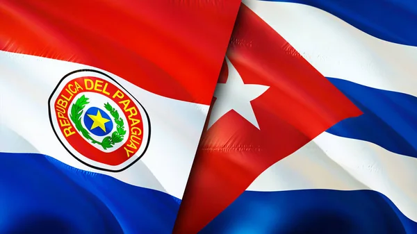 Paraguay and Cuba flags. 3D Waving flag design. Paraguay Cuba flag, picture, wallpaper. Paraguay vs Cuba image,3D rendering. Paraguay Cuba relations alliance and Trade,travel,tourism concep