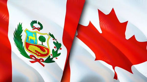 Banderas Perú Canadá Diseño Banderas Waving Bandera Perú Canadá Foto — Foto de Stock
