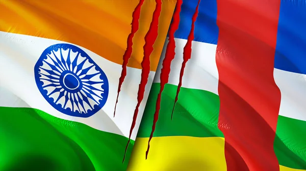 India Közép Afrikai Köztársaság Zászlók Heg Koncepció Lengő Zászló Renderelés — Stock Fotó