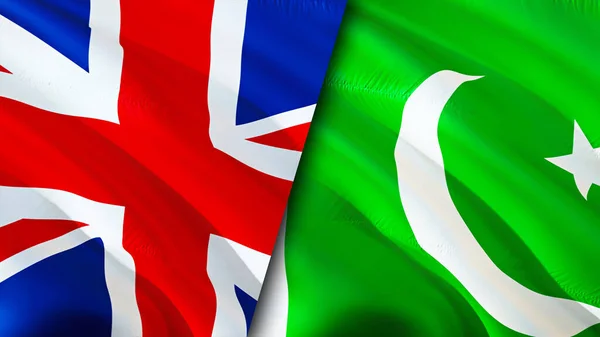 United Kingdom and Pakistan flags. 3D Waving flag design. United Kingdom Pakistan flag, picture, wallpaper. United Kingdom vs Pakistan image,3D rendering. United Kingdom Pakistan relations allianc