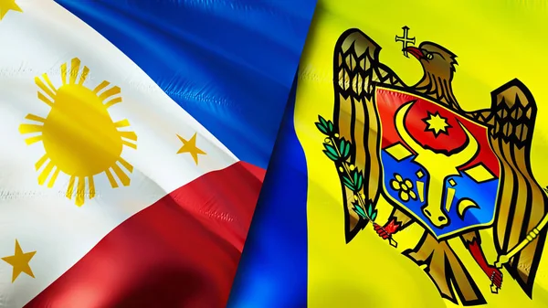 Filipinler Moldova Bayrakları Boyutlu Dalgalanan Bayrak Tasarımı Filipinler Moldova Bayrağı — Stok fotoğraf