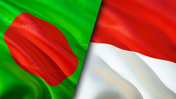 Bandiere Bangladesh Indonesia Progettazione Bandiera Sventolante Bangladesh Indonesia Bandiera Foto — Foto Stock