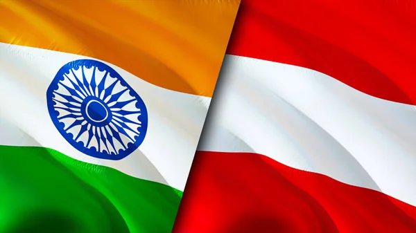 India Ausztria Zászlói Integető Zászló Design India Ausztria Zászló Kép — Stock Fotó