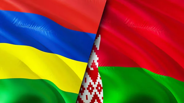 Mauritius and Belarus flags. 3D Waving flag design. Mauritius Belarus flag, picture, wallpaper. Mauritius vs Belarus image,3D rendering. Mauritius Belarus relations alliance and Trade,travel,touris