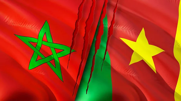 Banderas Marruecos Camerún Con Concepto Cicatriz Bandera Ondeante Representación Marruecos —  Fotos de Stock