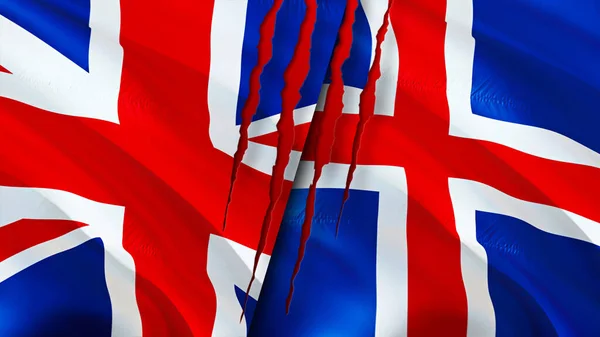 Drapeaux Royaume Uni Islande Avec Concept Cicatrice Drapeau Rendu Royaume — Photo