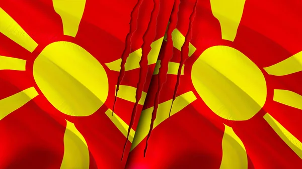 Macedónia Norte Macedónia Norte Bandeiras Com Cicatriz Conceito Bandeira Ondulada — Fotografia de Stock