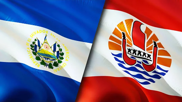 El Salvador and French Polynesia flags. 3D Waving flag design. El Salvador French Polynesia flag, picture, wallpaper. El Salvador vs French Polynesia image,3D rendering. El Salvador French Polynesi