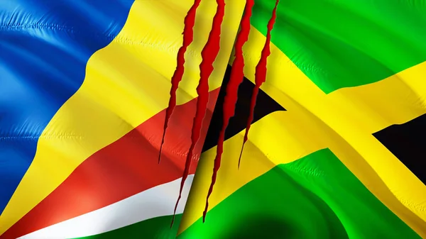Bandeiras Das Seychelles Jamaica Com Conceito Cicatriz Bandeira Ondulada Renderização — Fotografia de Stock