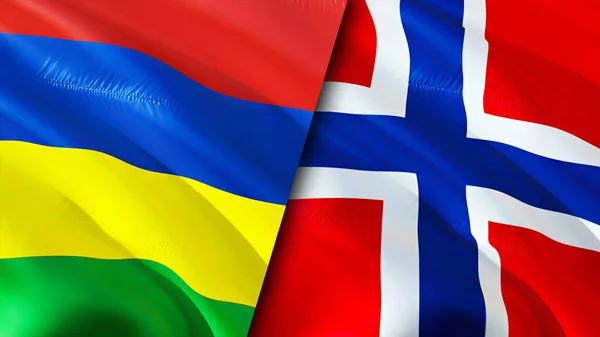 Mauritius and Norway flags. 3D Waving flag design. Mauritius Norway flag, picture, wallpaper. Mauritius vs Norway image,3D rendering. Mauritius Norway relations alliance and Trade,travel,touris