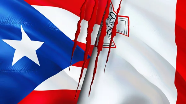 Portoriko Malta Vlajky Jizva Konceptu Vlnění Vlajky Vykreslování Portoriko Malta — Stock fotografie