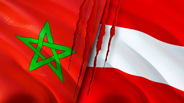 Флаги Марокко Австрии Шрамом Флажок Рендеринг Концепция Марокко Австрии Концепция — стоковое фото
