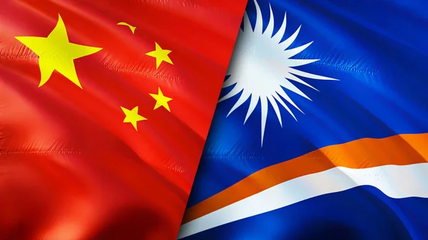 China and Marshall Islands flags. 3D Waving flag design. China Marshall Islands flag, picture, wallpaper. China vs Marshall Islands image,3D rendering. China Marshall Islands relations alliance an