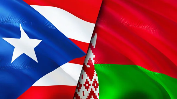 Puerto Rico and Belarus flags. 3D Waving flag design. Puerto Rico Belarus flag, picture, wallpaper. Puerto Rico vs Belarus image,3D rendering. Puerto Rico Belarus relations alliance an