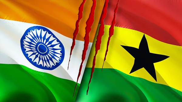 Indien Och Ghana Flaggor Med Ärr Koncept Viftar Med Flaggan — Stockfoto