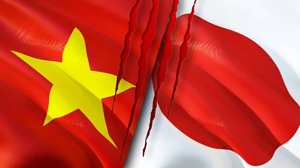 Vietnam and Japan flags. 3D Waving flag design. Vietnam Japan flag, picture, wallpaper. Vietnam vs Japan image,3D rendering. Vietnam Japan relations alliance and Trade,travel,tourism concep