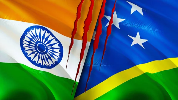 India and Solomon Islands flags with scar concept. Waving flag,3D rendering. India and Solomon Islands conflict concept. India Solomon Islands relations concept. flag of India and Solomon Island