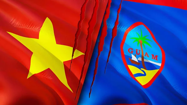 Vietnam and Guam flags. 3D Waving flag design. Vietnam Guam flag, picture, wallpaper. Vietnam vs Guam image,3D rendering. Vietnam Guam relations alliance and Trade,travel,tourism concep