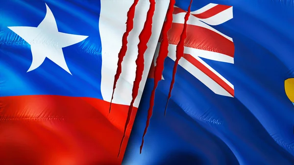 Chile and Saint Helena flags with scar concept. Waving flag,3D rendering. Chile and Saint Helena conflict concept. Chile Saint Helena relations concept. flag of Chile and Saint Helena crisis,war