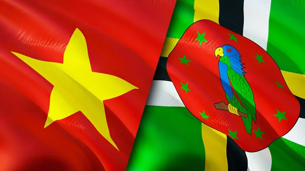 Banderas Vietnam Dominica Con Concepto Cicatriz Bandera Ondeante Representación Vietnam — Foto de Stock