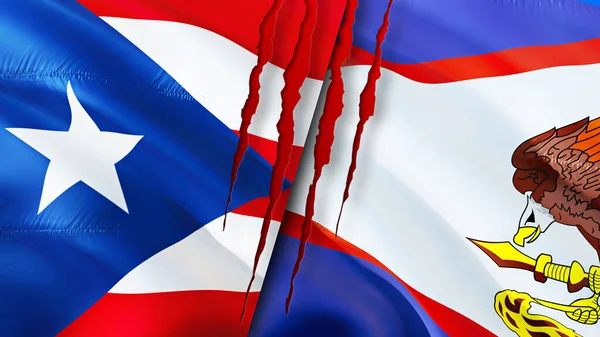 Banderas Puerto Rico Samoa Americana Con Concepto Cicatriz Bandera Ondeante — Foto de Stock