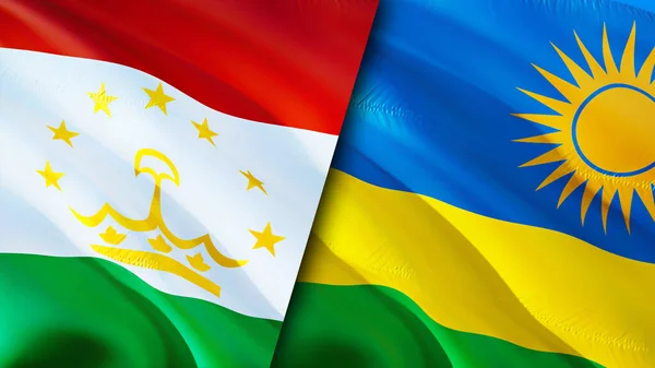 Tajikistan and Rwanda flags. 3D Waving flag design. Tajikistan Rwanda flag, picture, wallpaper. Tajikistan vs Rwanda image,3D rendering. Tajikistan Rwanda relations alliance and Trade,travel,touris