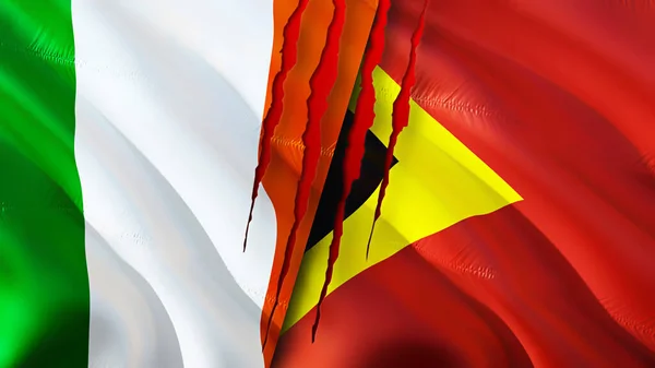 Ierland Oost Timor Vlaggen Met Litteken Concept Wuivende Vlag Rendering — Stockfoto