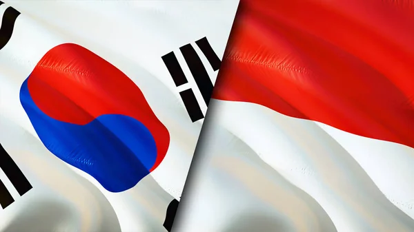 Banderas Corea Del Sur Indonesia Diseño Banderas Waving Corea Del — Foto de Stock