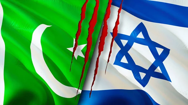 Pakistan Und Israel Flaggen Mit Narbenkonzept Fahnenschwenken Rendering Konflikt Zwischen — Stockfoto