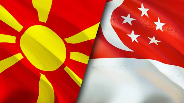 Nordmakedonien Och Singapore Flaggor Viftande Flagga Design North Macedonia Singapore — Stockfoto