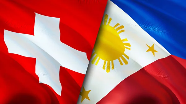 Switzerland and Philippines flags. 3D Waving flag design. Switzerland Philippines flag, picture, wallpaper. Switzerland vs Philippines image,3D rendering. Switzerland Philippines relations allianc