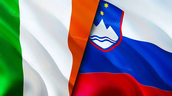 Ireland and Slovenia flags. 3D Waving flag design. Ireland Slovenia flag, picture, wallpaper. Ireland vs Slovenia image,3D rendering. Ireland Slovenia relations war alliance concept.Trade, touris