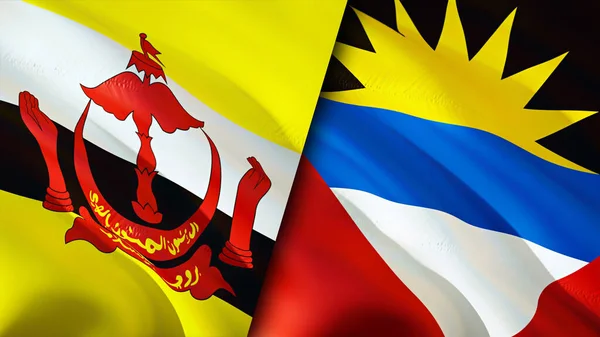 Brunei Und Antigua Und Barbuda Flaggen Fahnenschwenken Brunei Antigua Und — Stockfoto