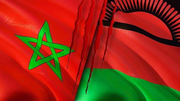 Drapeaux Maroc Malawi Avec Concept Cicatrice Drapeau Rendu Concept Conflit — Photo